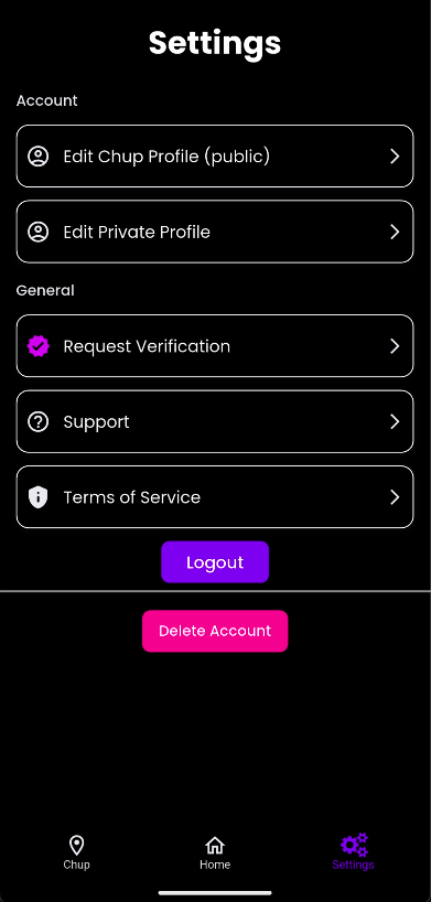 Screenshot showing Delete Account option in Settings
